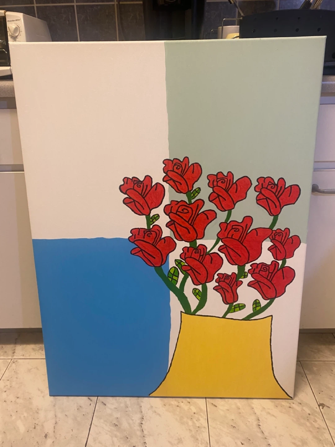Canvas Painting - Red Roses in Yellow Vase