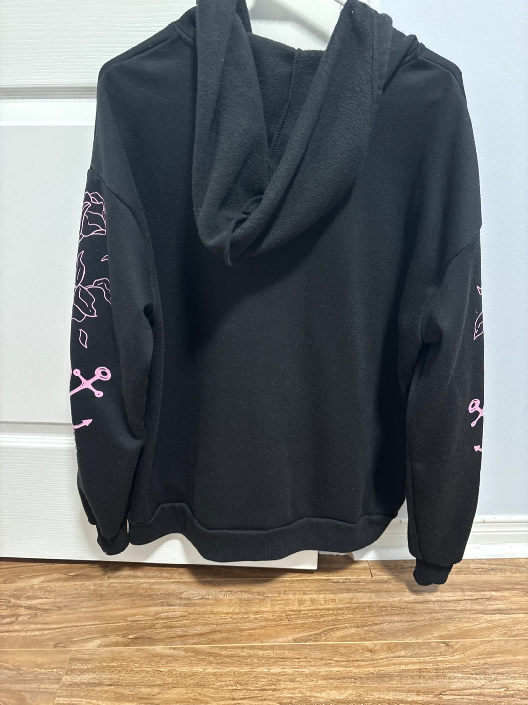 Black Zip-Up Hoodie with Pink Skull Graphics - photo 2