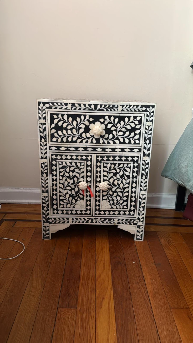 Bone Inlay Nightstand Floral Design