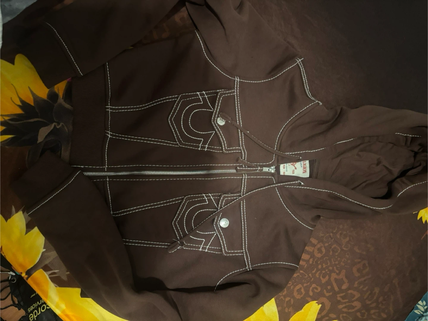 True Religion Brown Zip-Up Hoodie - Size L