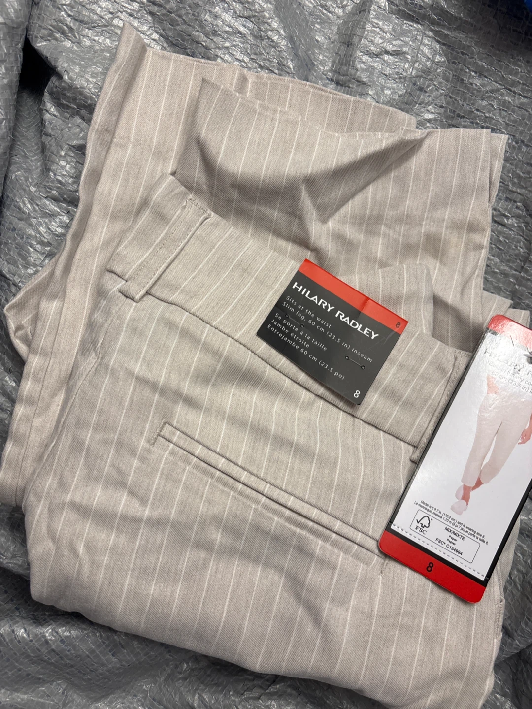 HILARY RADLEY Women's Size 8 Beige Pinstripe Pants