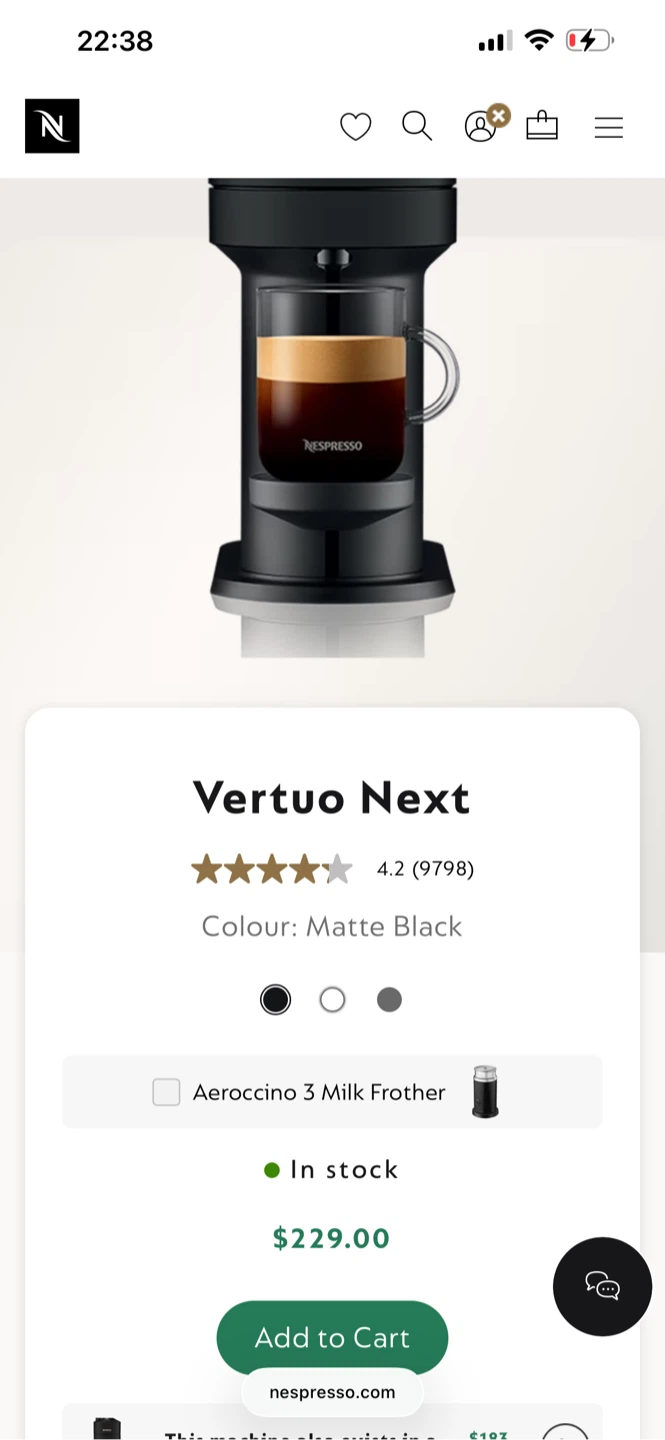Nespresso Vertuo Next Coffee Machine - Matte Black - photo 3