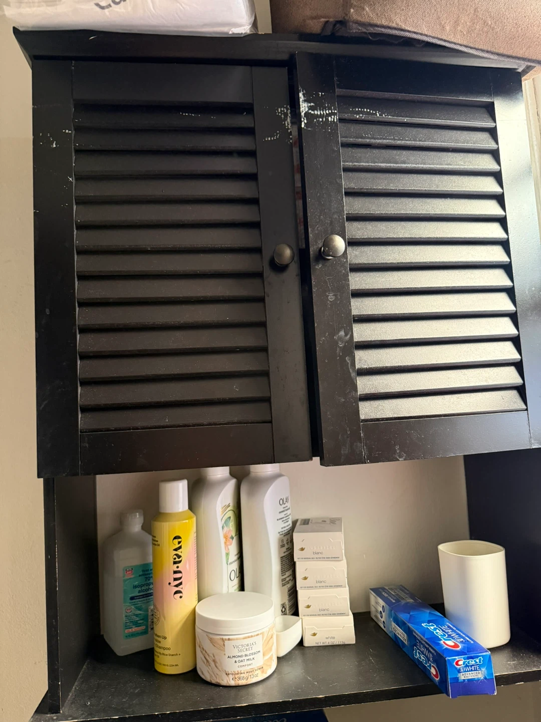 Black Louvered Bathroom Wall Cabinet