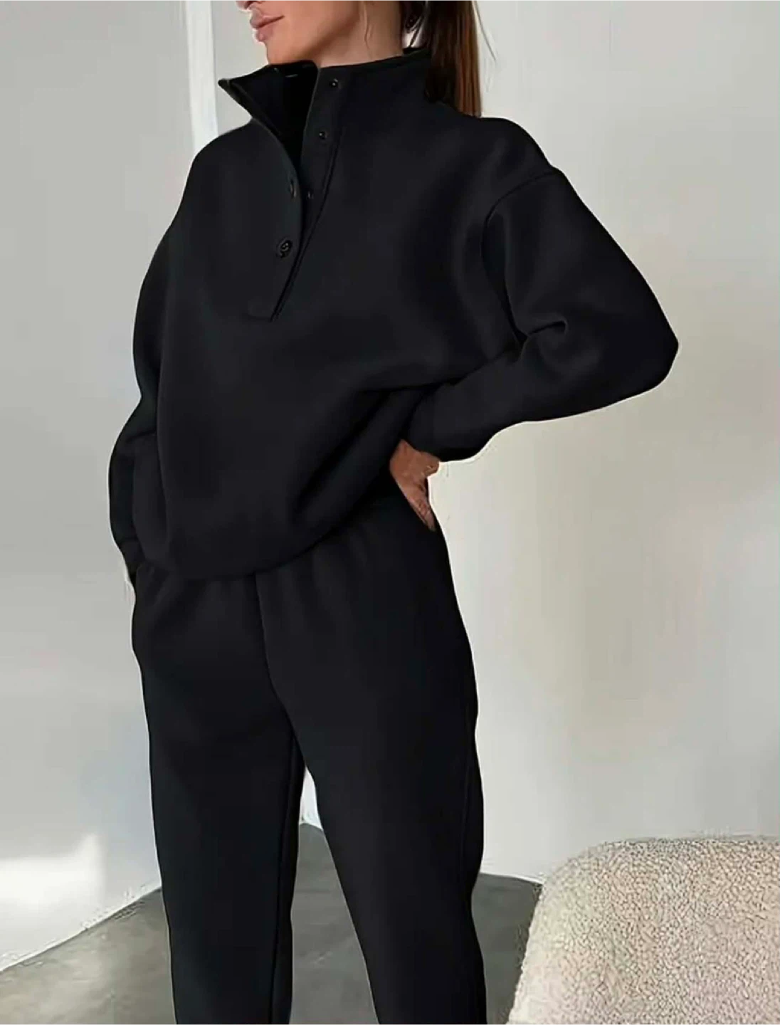 Black Jogger Sweatpants and Pullover Set