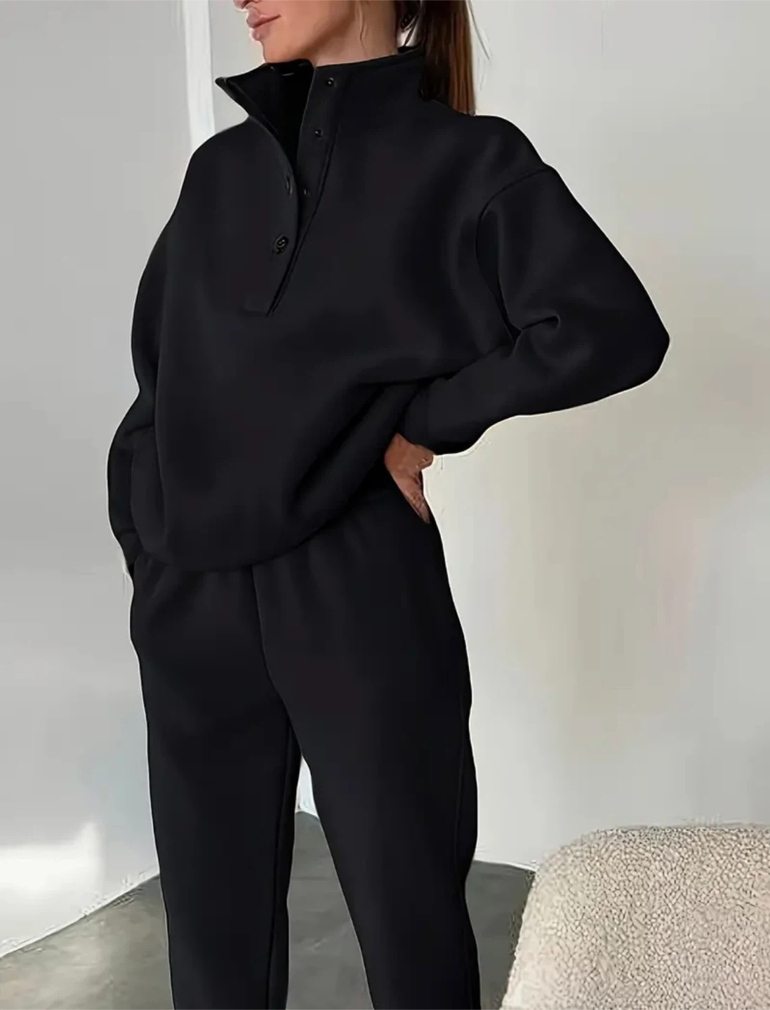 Black Pullover Sweatshirt and Jogger Set
