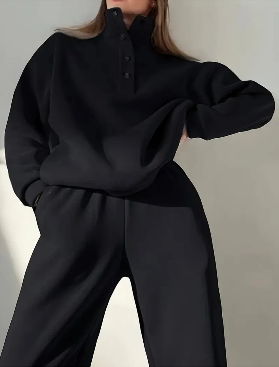 Black Pullover Sweatshirt and Jogger Set - photo 2