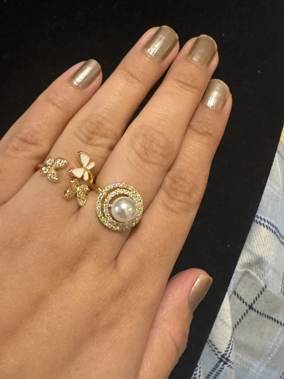 Gold-tone Pearl and Butterfly Ring Set - photo 2