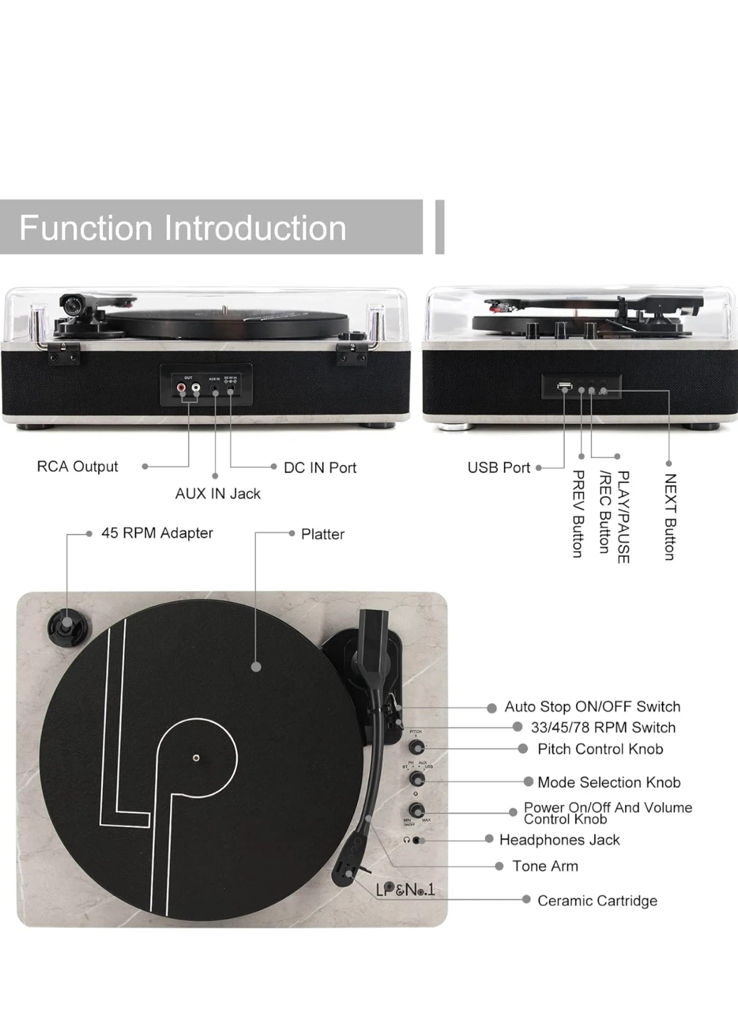 LP&No.1 Turntable Record Player with Built-in Speakers - photo 5