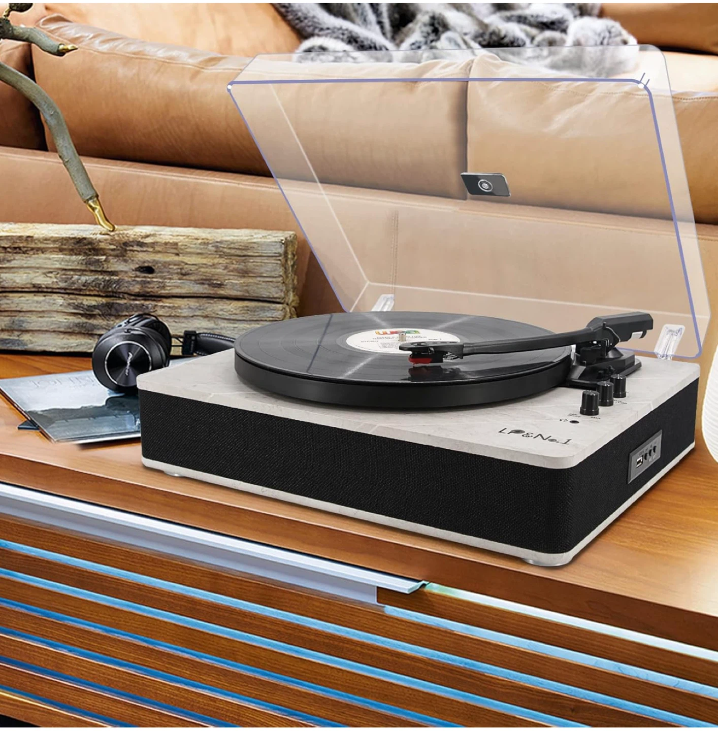 LP&No.1 Turntable Record Player with Built-in Speakers - photo 2