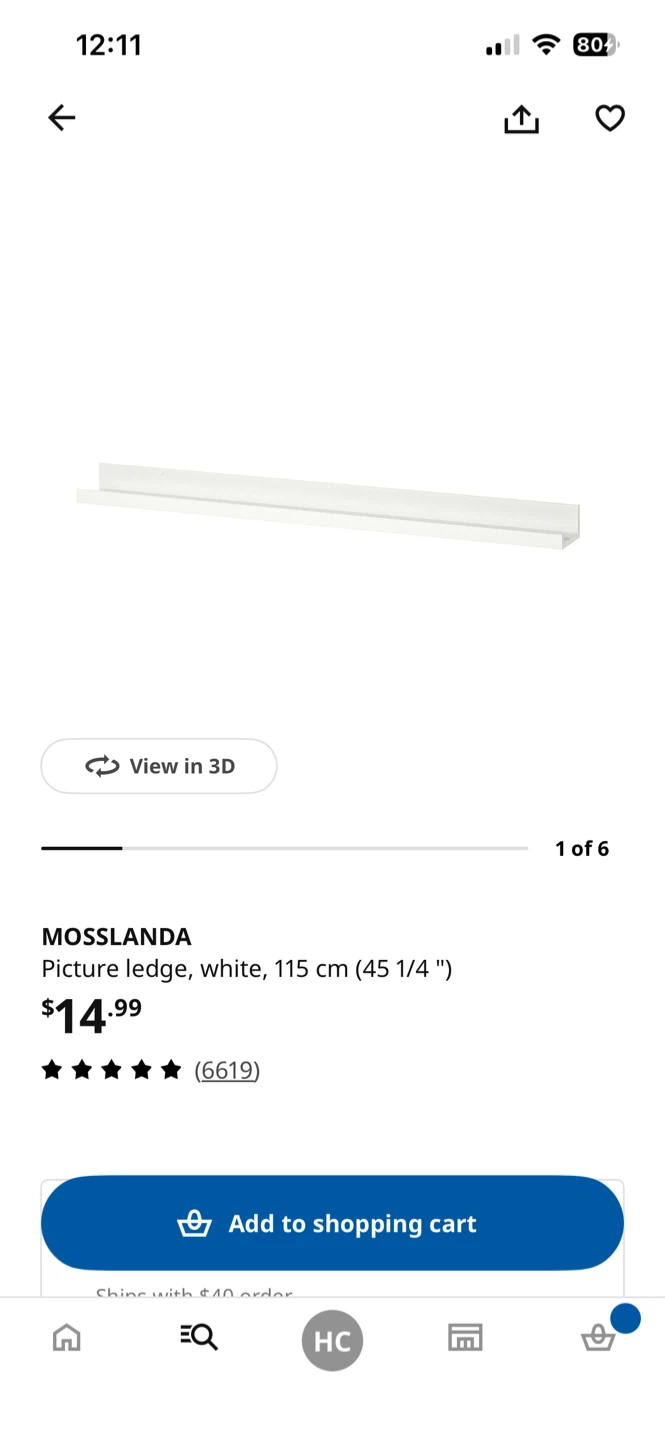 IKEA MOSSLANDA Picture Ledge White 115 cm