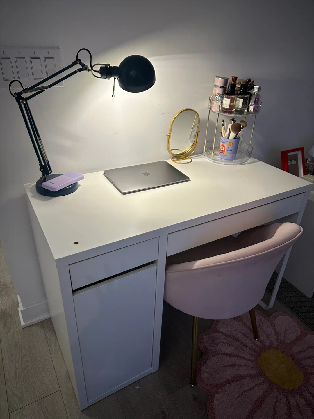 White Desk with Drawer and Storage Unit - photo 2