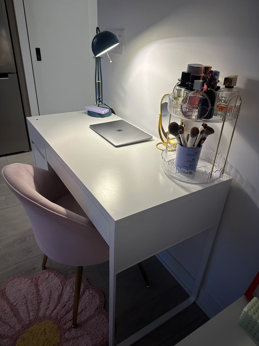 White Desk with Drawer and Storage Unit
