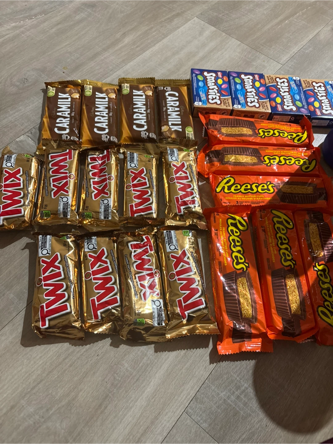 Assorted Chocolate Bars: Twix, Caramilk, Reese's, Smarties