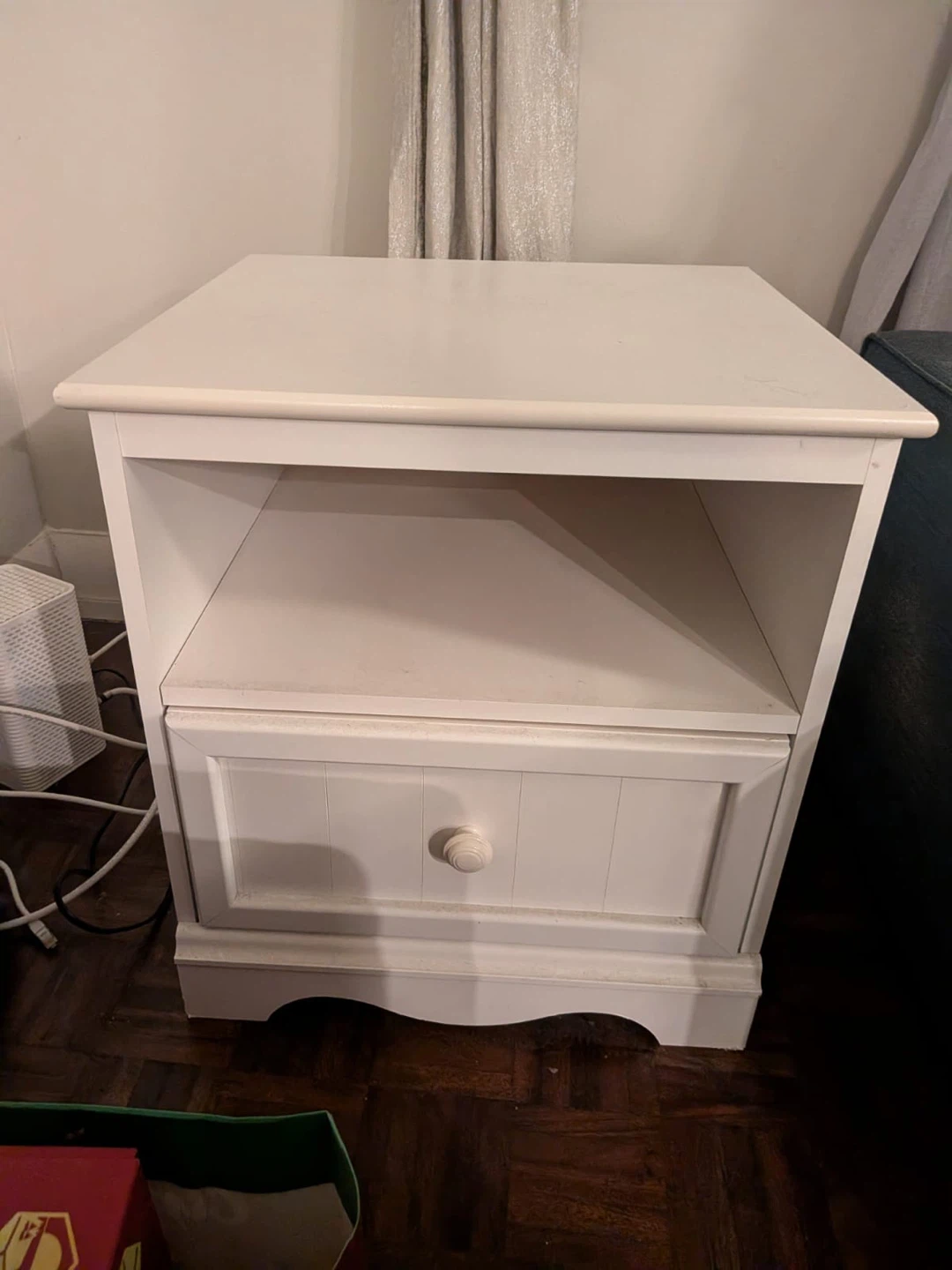 White Nightstand with Drawer and Shelf