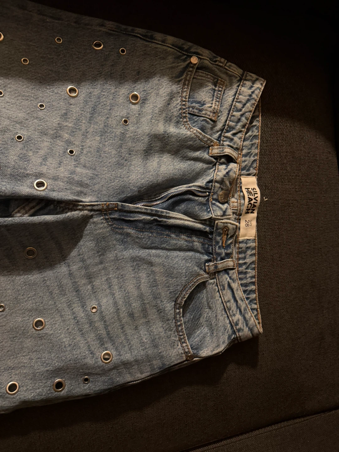 OLIVIA HELLEN Black Eyelet Denim Jeans Size 28 - photo 2
