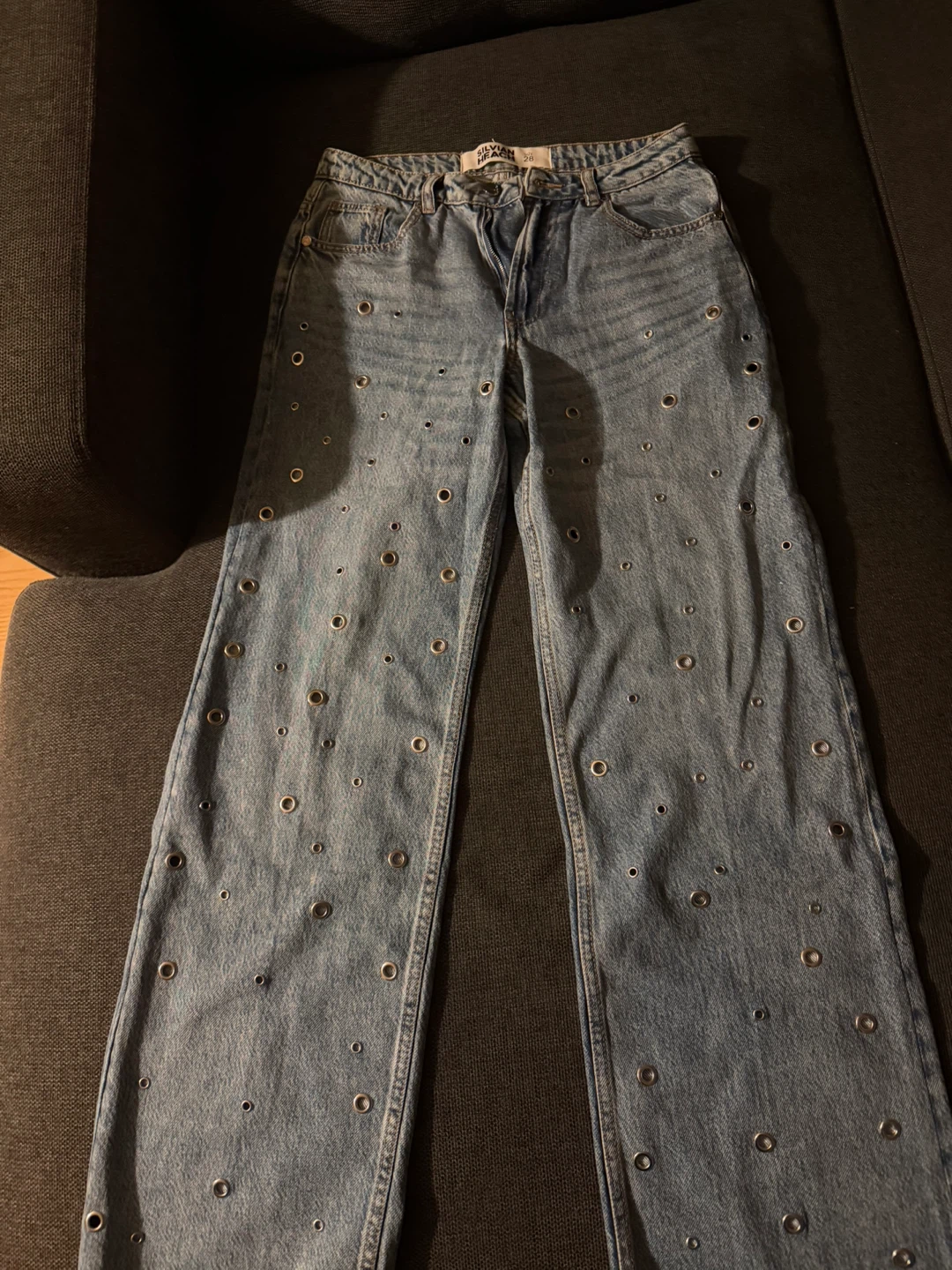 OLIVIA HELLEN Black Eyelet Denim Jeans Size 28