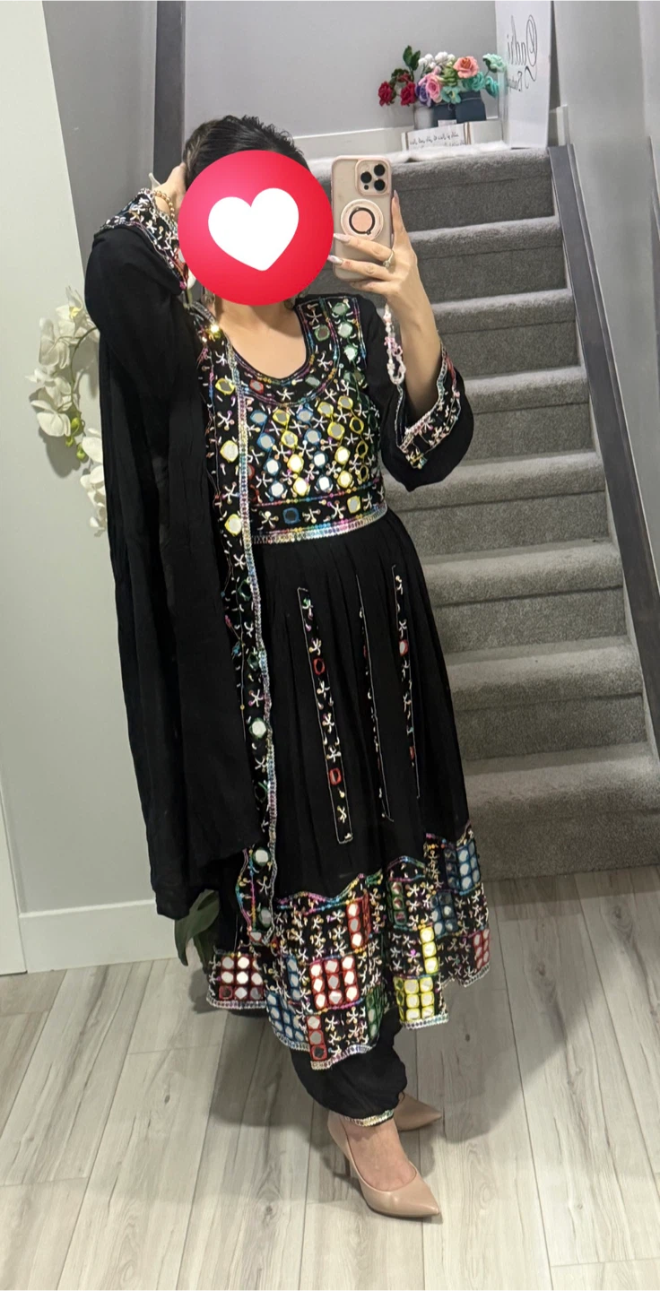Black Embroidered Dress with Mirror Work - photo 2