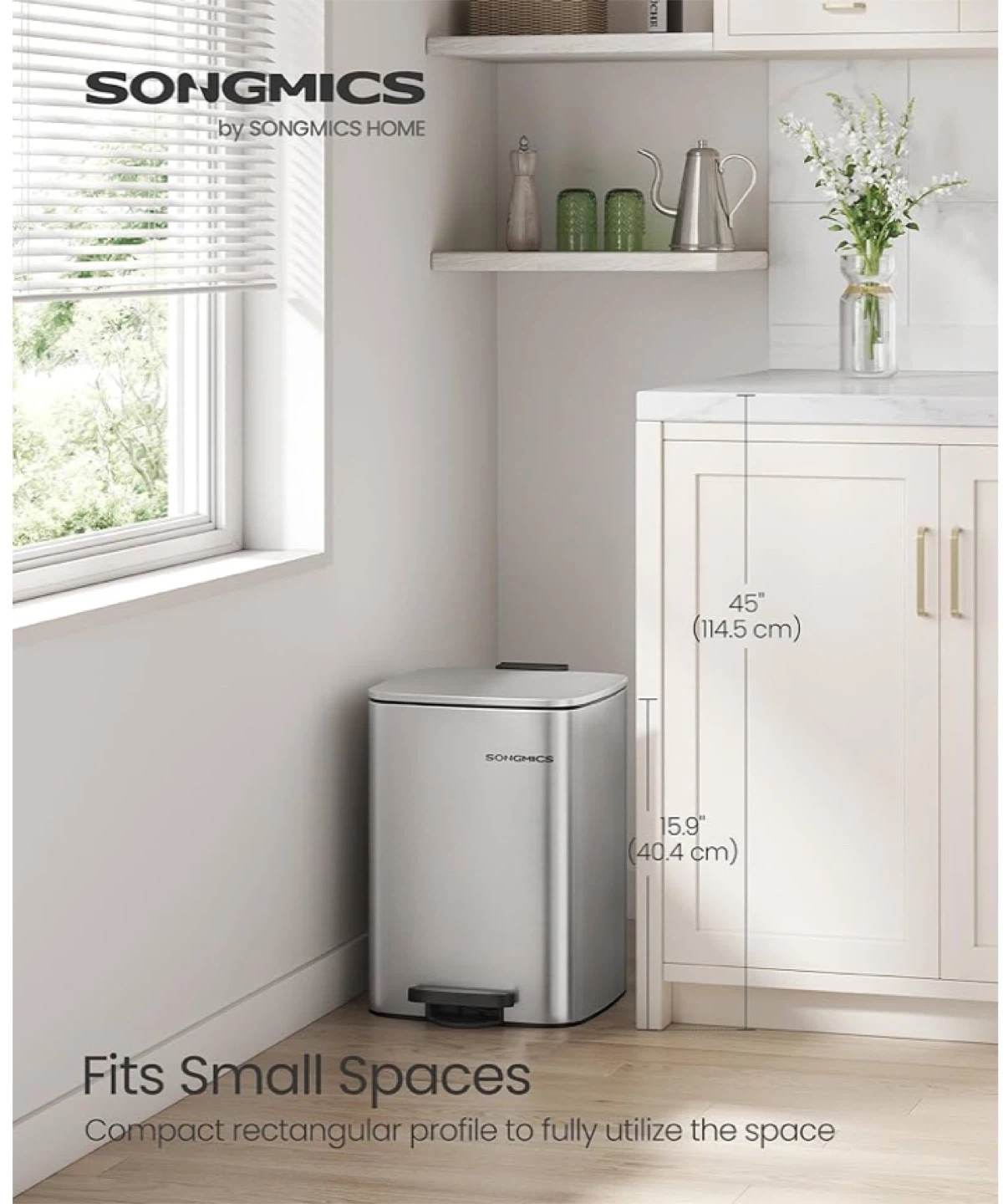 SONGMICS Stainless Steel Rectangular Trash Can - 5.2 Gal - photo 2