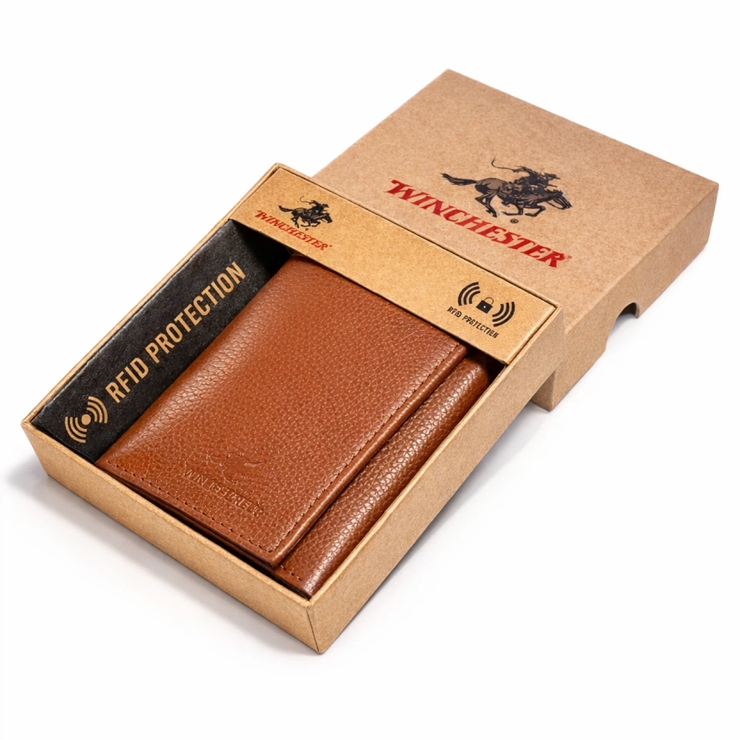 Winchester Genuine Leather Trifold Wallet RFID Protection Brown