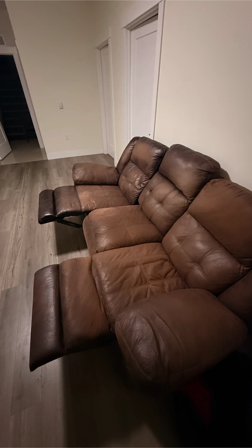 Free - delivery, Brown Leather Loveseat Recliner Sofa - photo 2