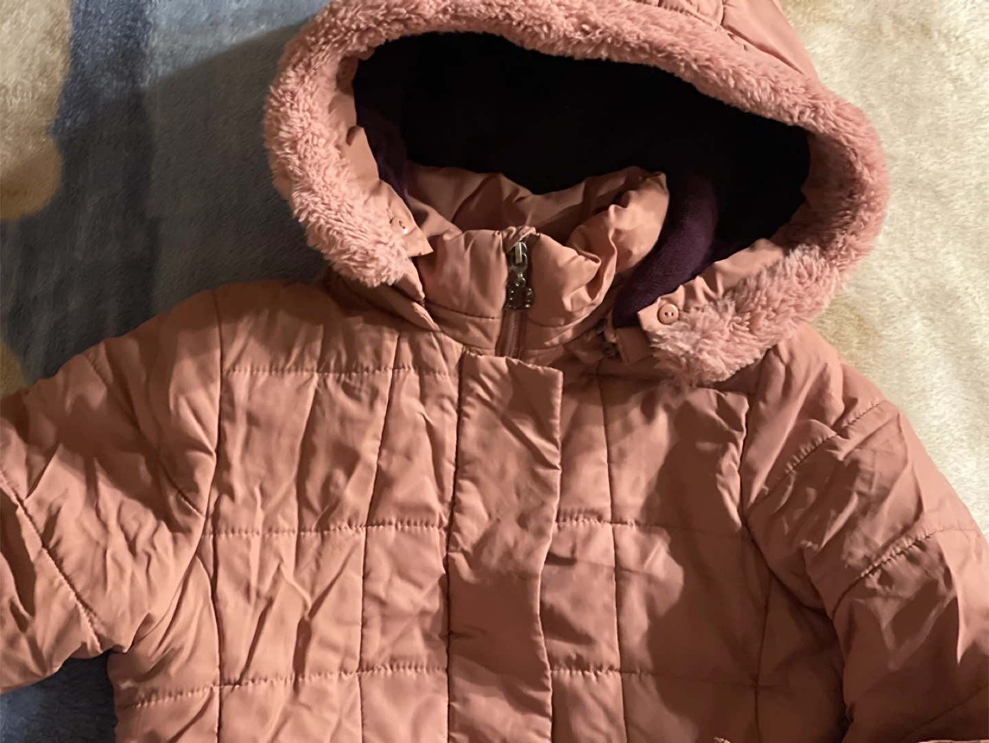 Pink Quilted Winter Coat with Fur-Lined Hood - photo 3