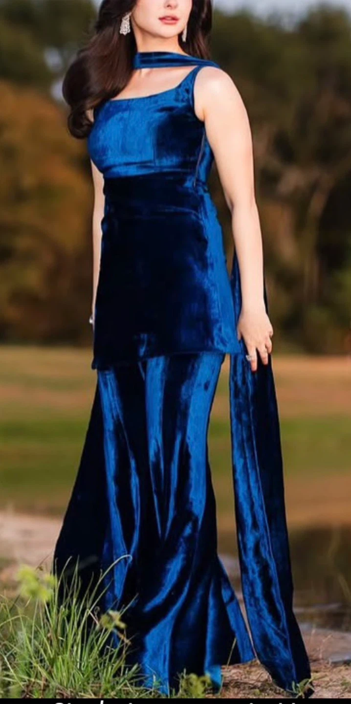 Royal Blue Velvet Sharara Set