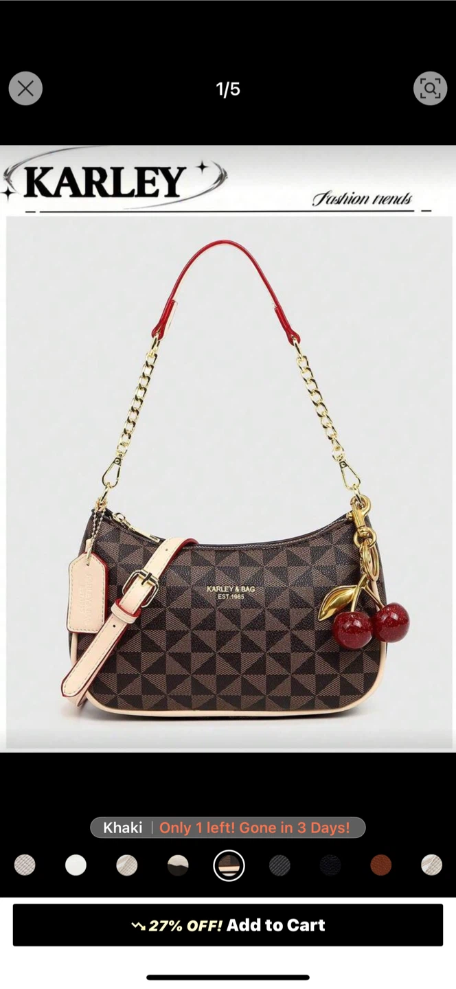 Shoulder Bag with Cherry Charm - photo 3