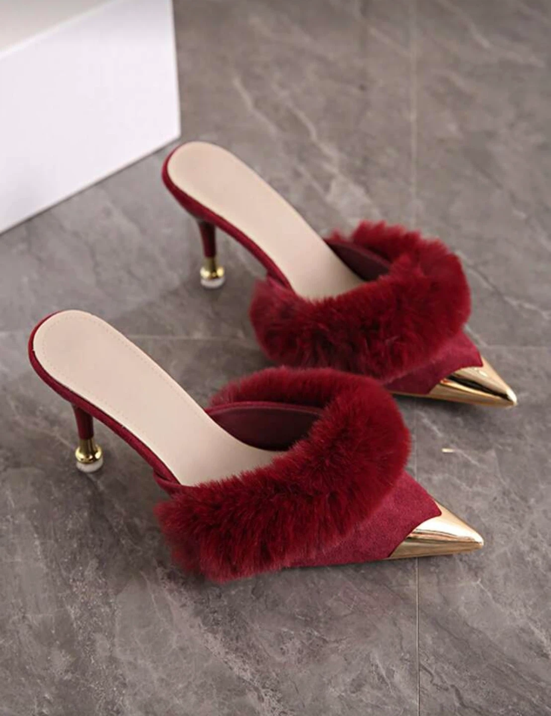 Women's Furry Pointed Toe Mules with Gold Tip - photo 3