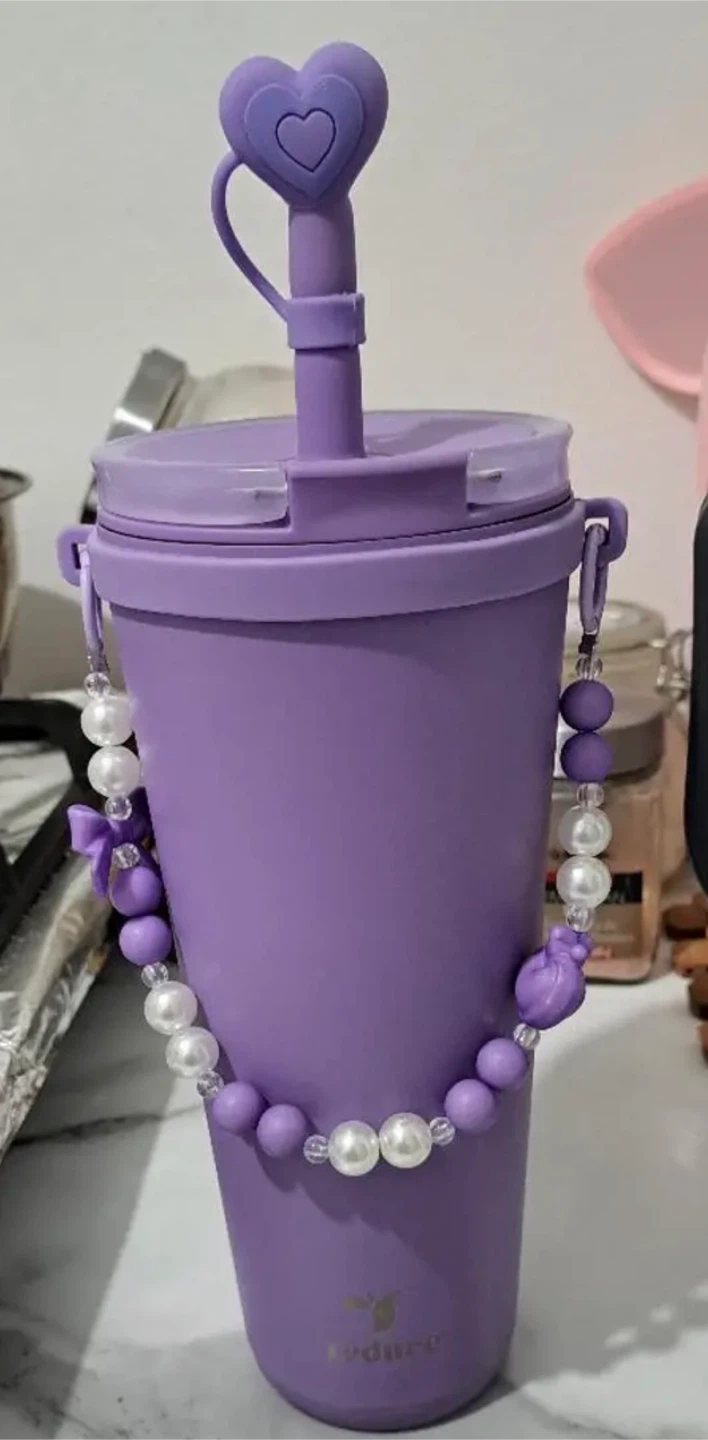 Purple Beaded Charm Strap with Cup Lid - photo 3