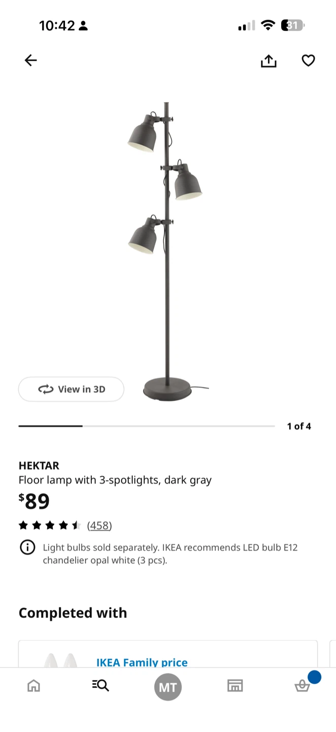 IKEA Hektar Floor Lamp with 3 Spotlights - Dark Gray