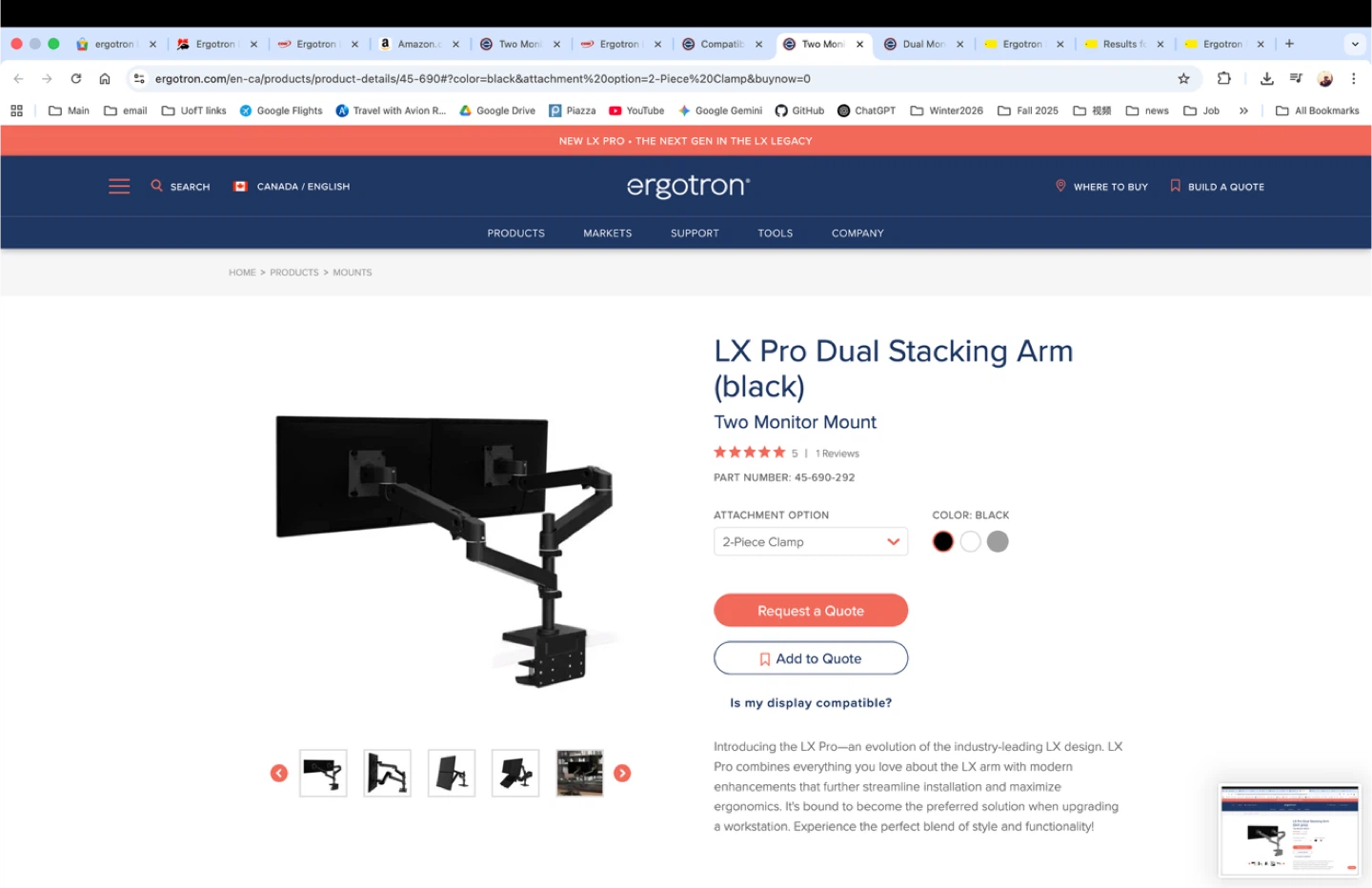 Ergotron LX Pro Dual Stacking Arm Monitor Mount - photo 4