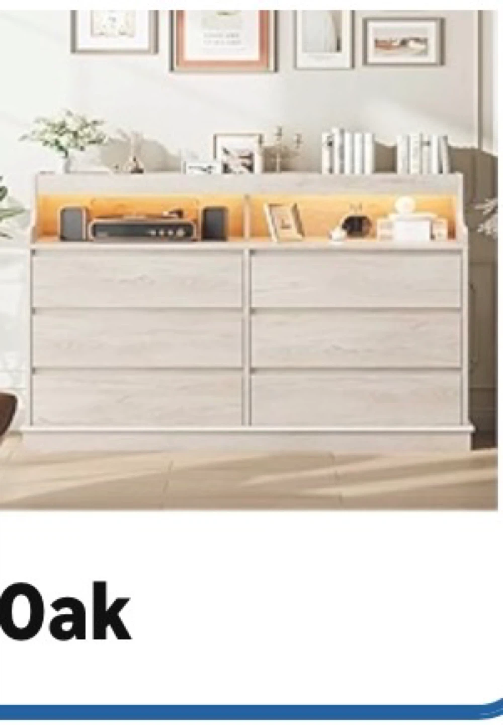 Oak 6-Drawer Dresser with LED Lighting