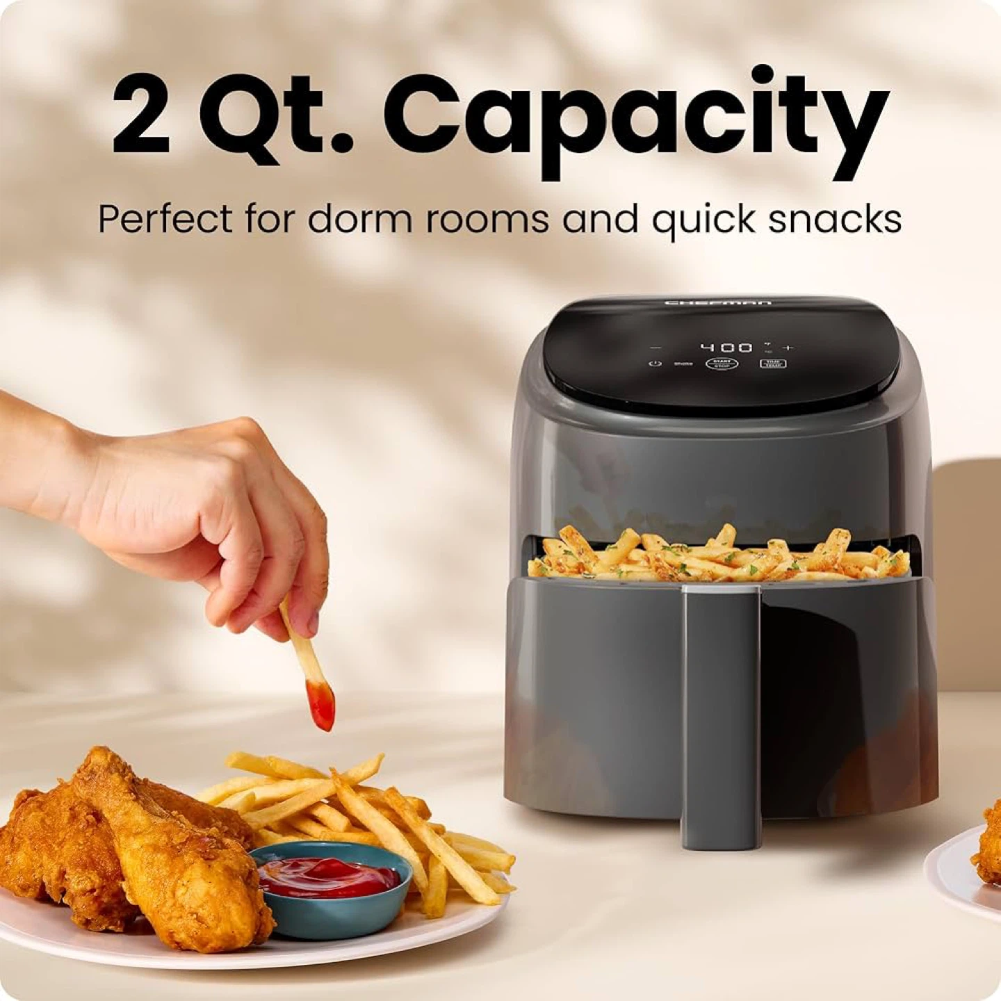 Chefman 2 Qt Mini Air Fryer – Compact Air Fryer – Grey - photo 2