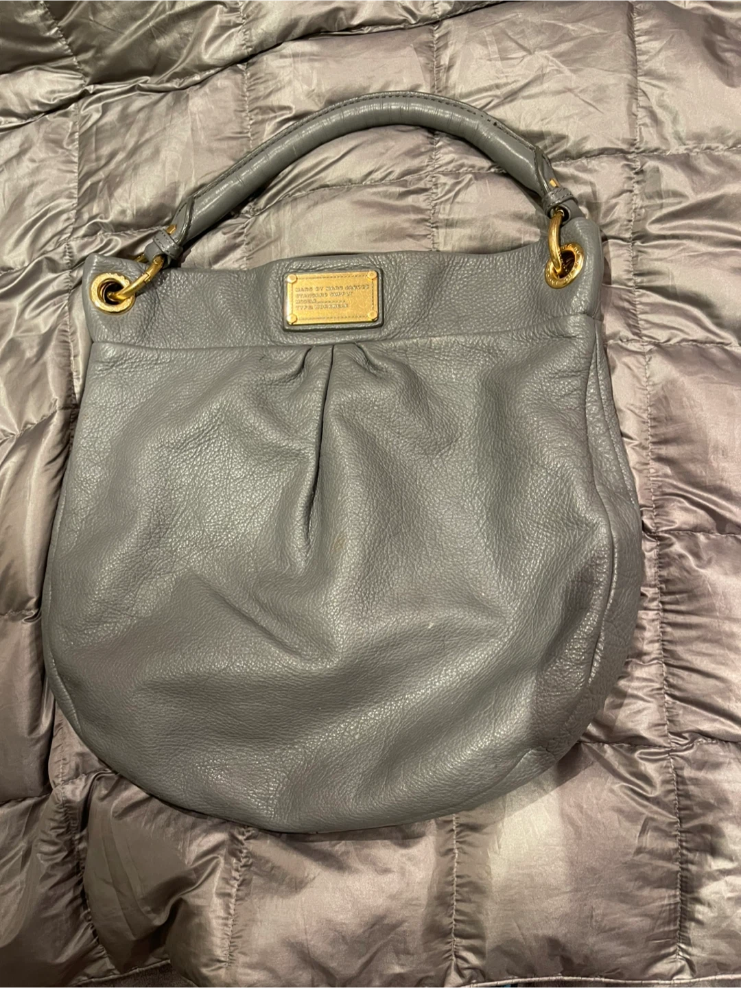 Authentic Marc Jacobs Grey Leather Hobo Handbag