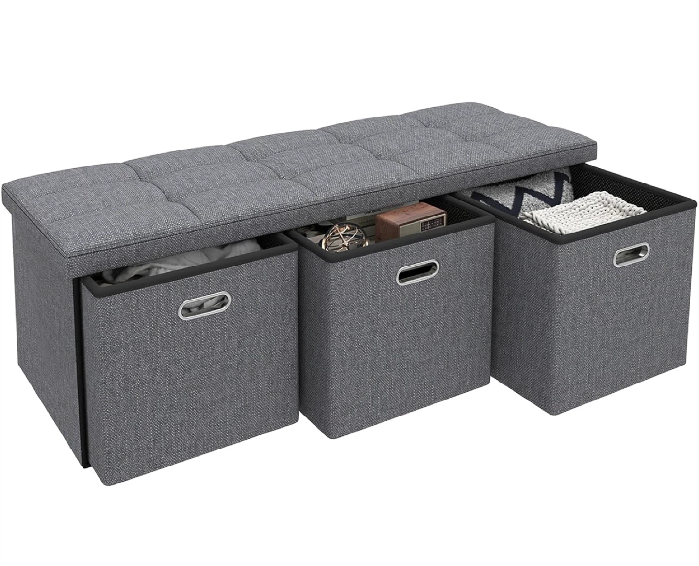 Storage Ottoman Bench with 3 Bins - Gray - photo 4
