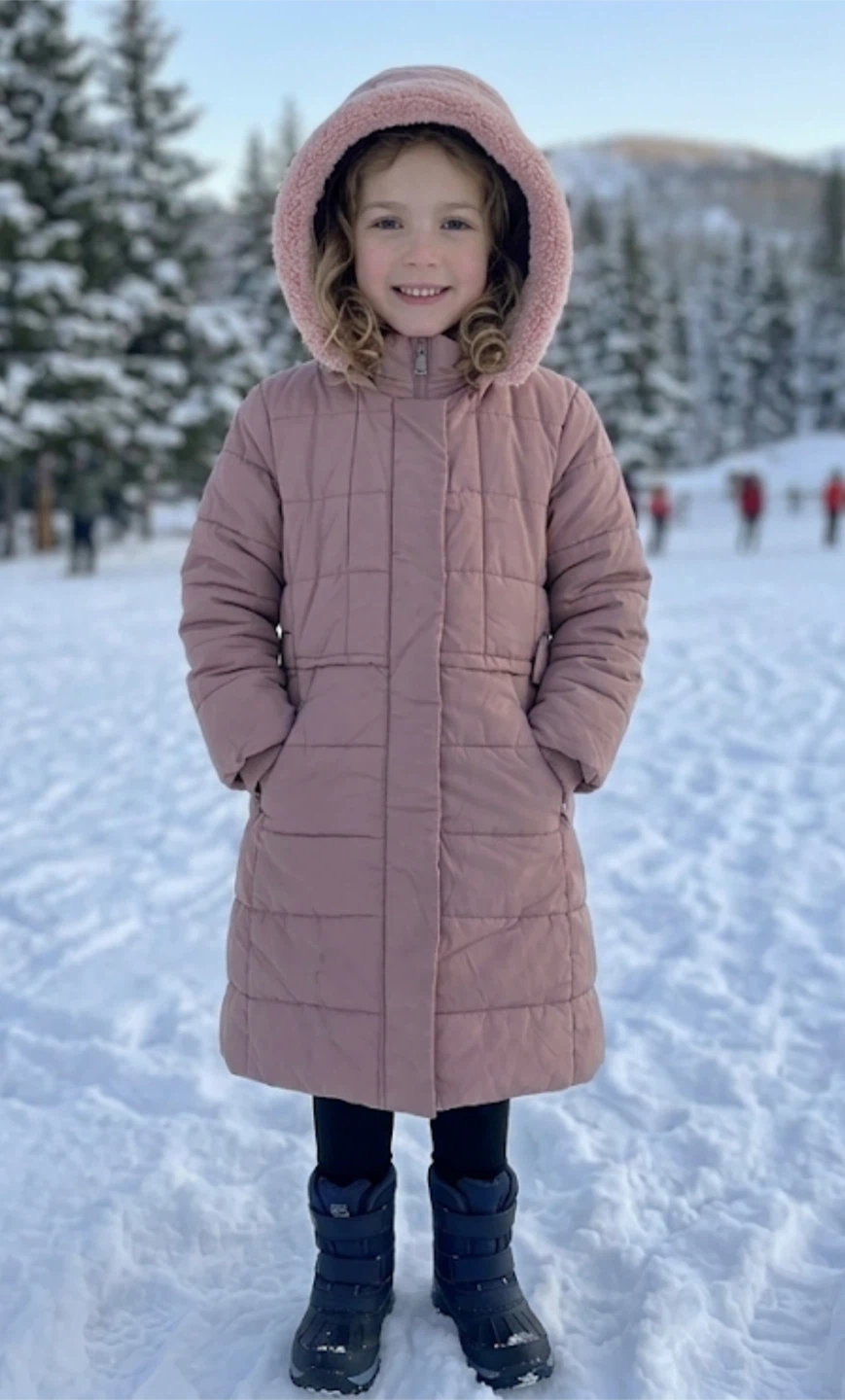 Pink Quilted Winter Coat with Fur-Lined Hood