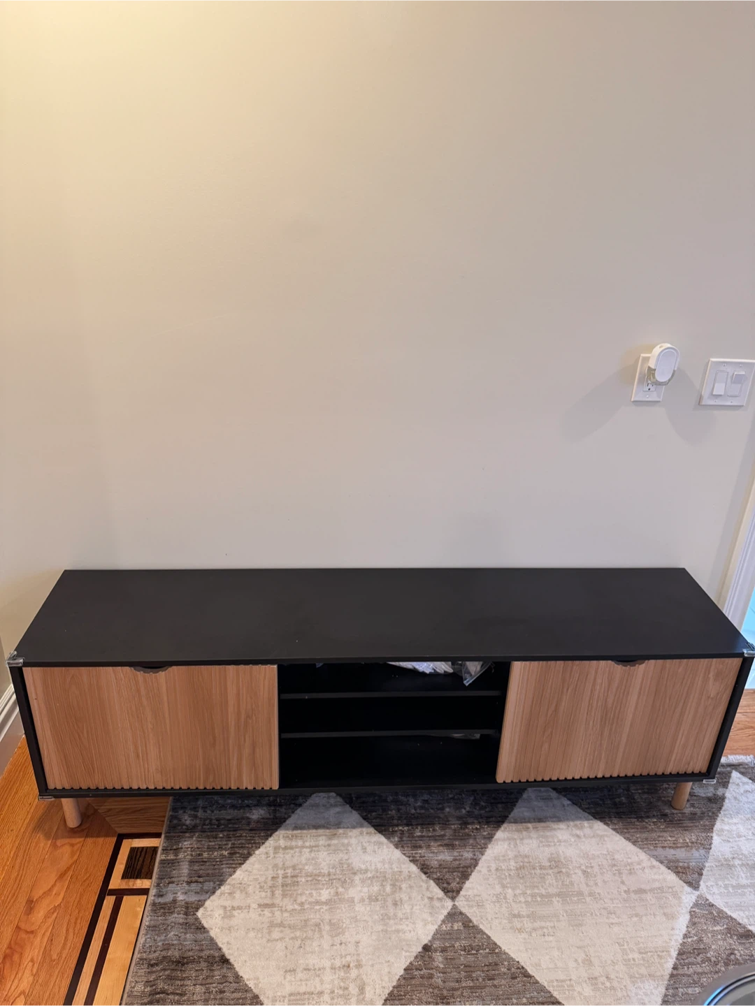 Black and Wood TV Stand with Storage - photo 2
