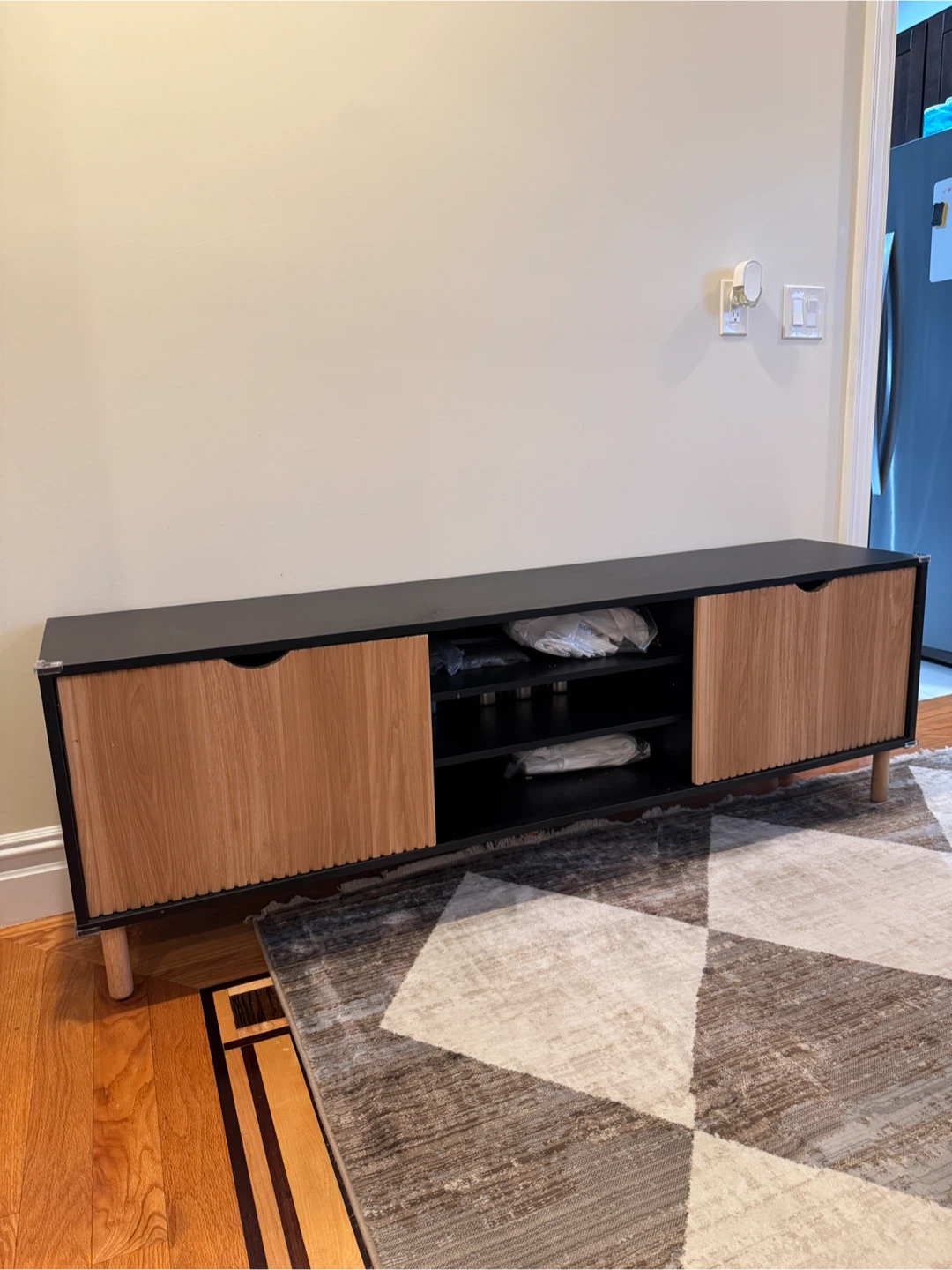 Black and Wood TV Stand with Storage
