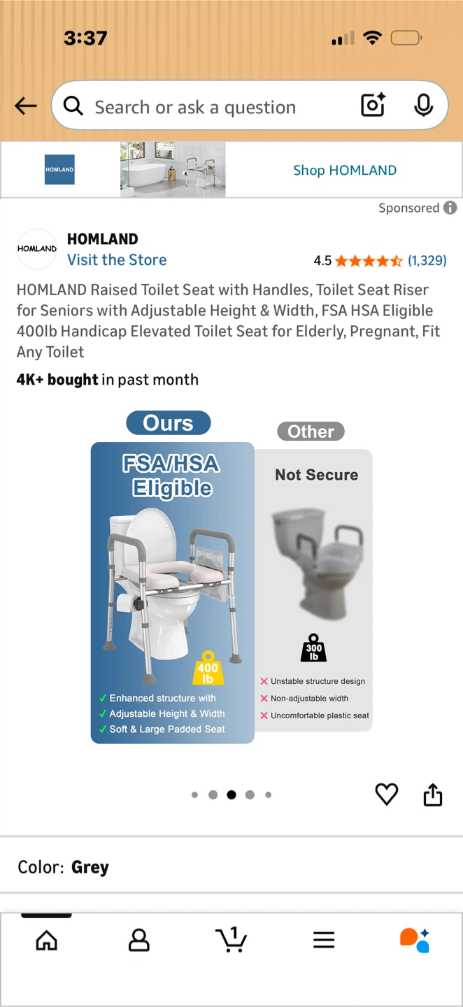 HOMLAND Raised Toilet Seat with Handles - photo 5