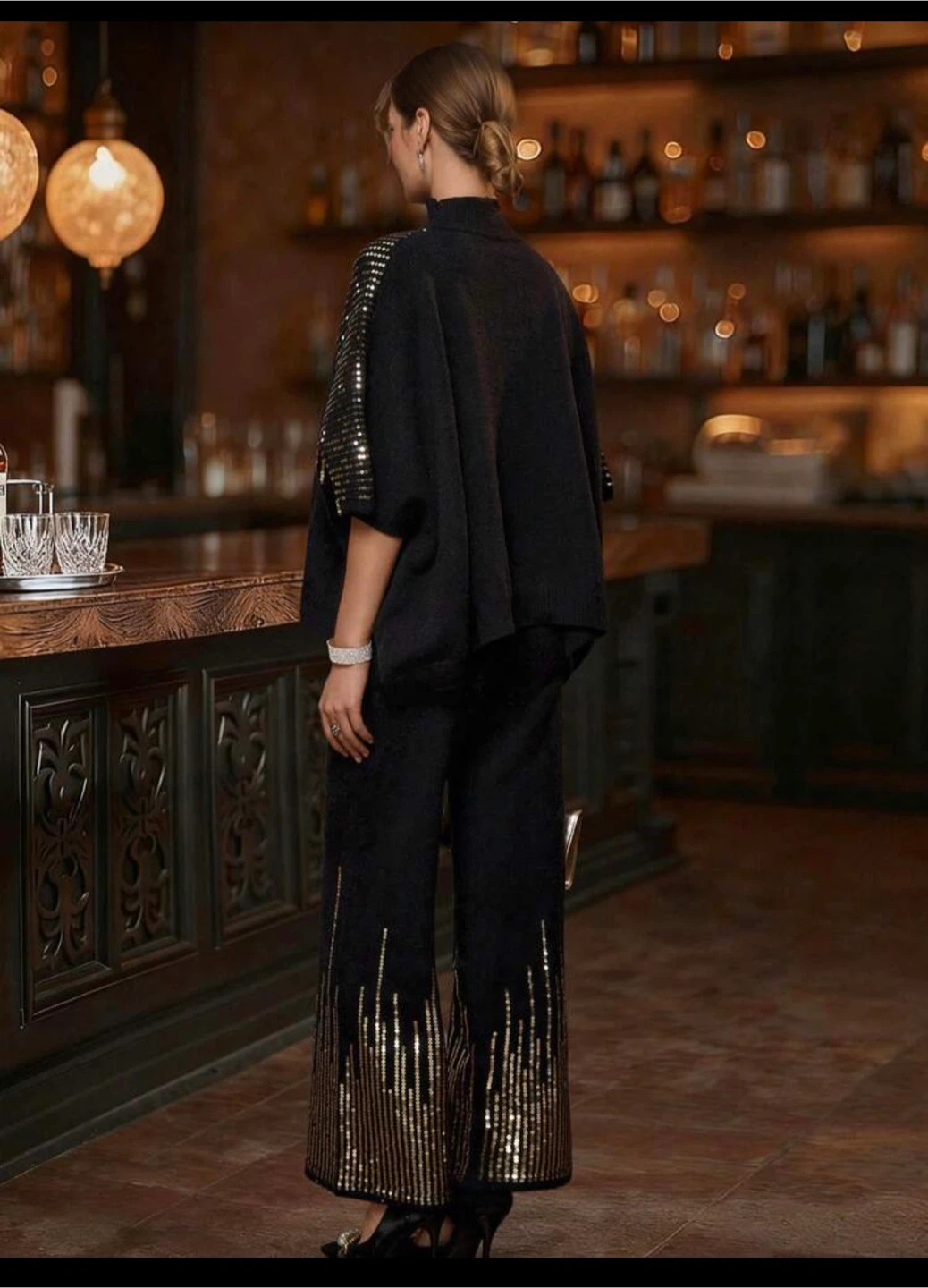 EMERY ROSE Women's Black Sequin Batwing Sleeve Sweater - photo 4