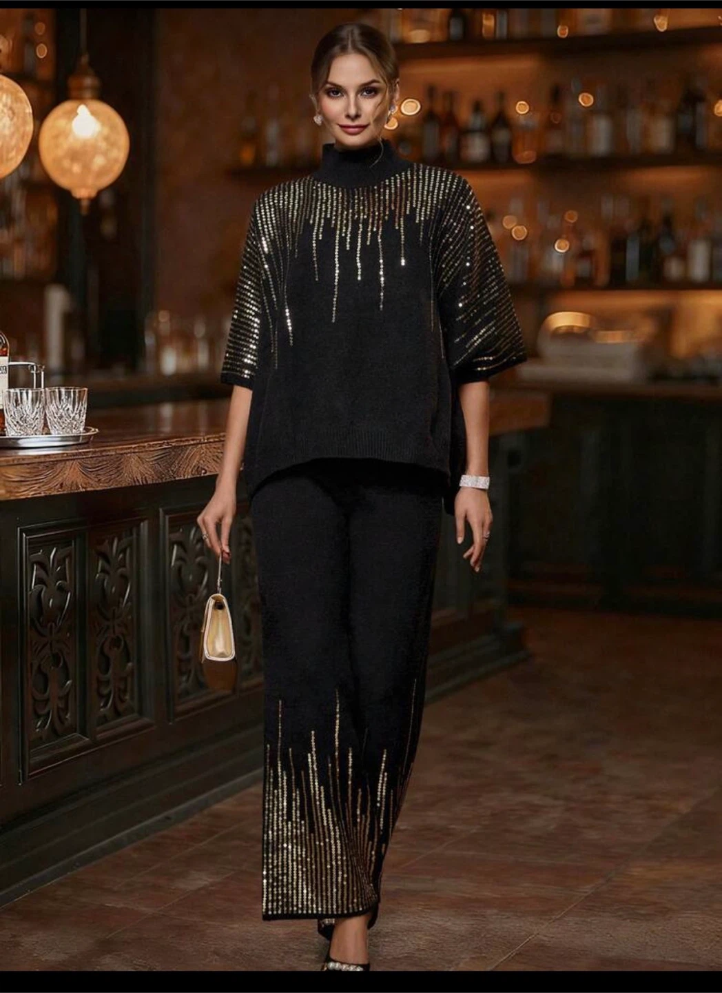 EMERY ROSE Women's Black Sequin Batwing Sleeve Sweater - photo 3