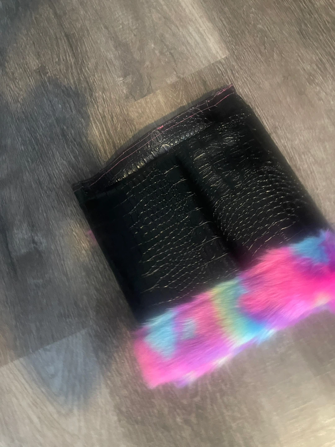 Black Faux Croc Fur Trimmed Corset Top with Rainbow Accents - photo 5