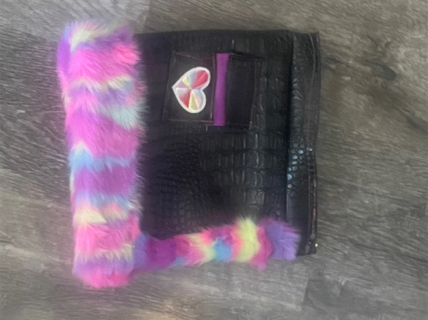 Black Faux Croc Fur Trimmed Corset Top with Rainbow Accents - photo 4