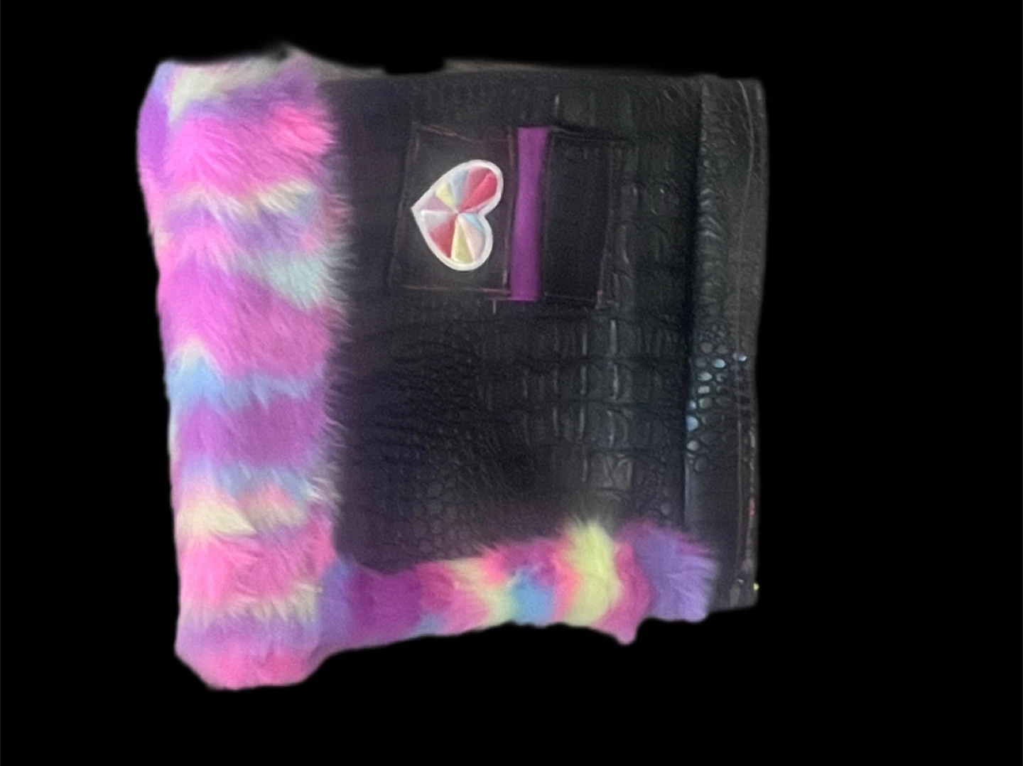 Black Faux Croc Fur Trimmed Corset Top with Rainbow Accents - photo 3