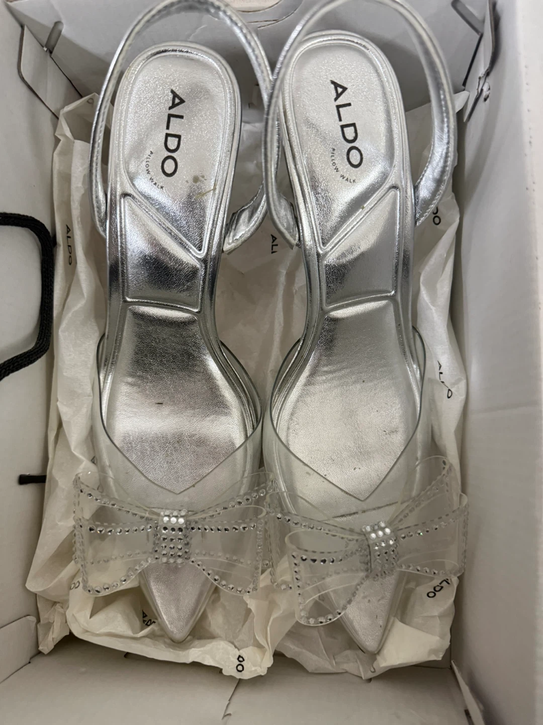 ALDO Women's Silver Slingback Heels with Bow