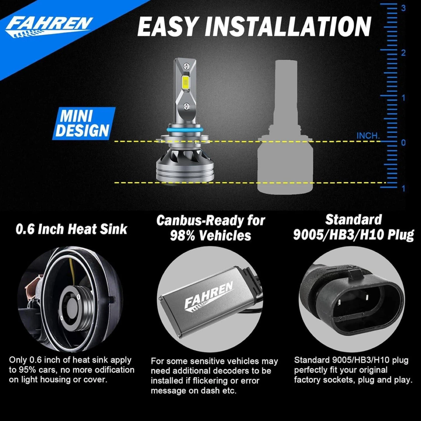 FAHREN LED Headlight Bulbs 9005/HB3/H10 - photo 2