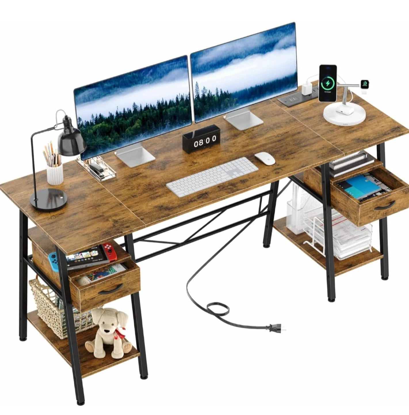 Rustic Wood Computer Desk with Storage Drawers