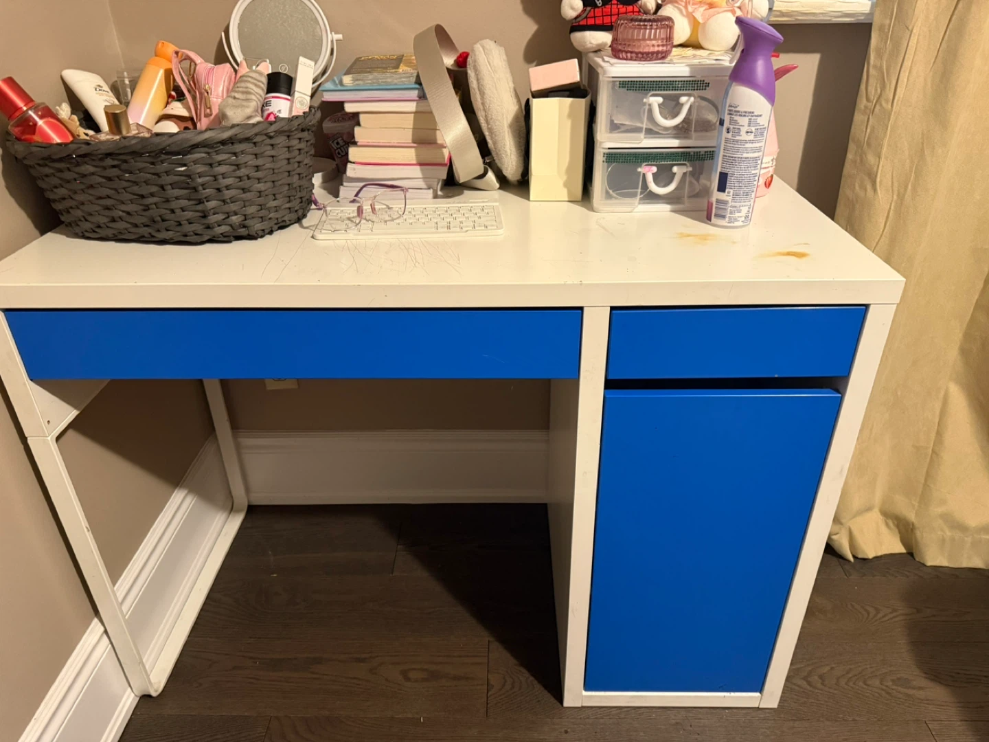White and Blue Desk with Drawers