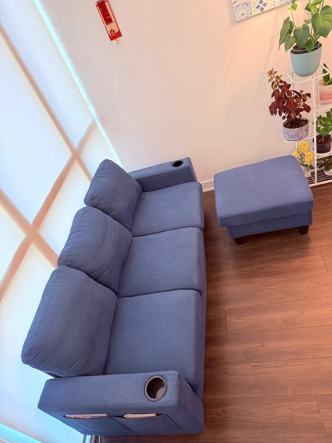 Blue Sectional Sofa with Ottoman and USB Charger - photo 2