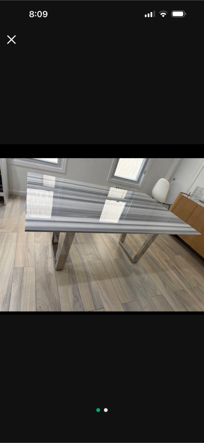 Marble Top Dining Table with Metal Base 66 x 42